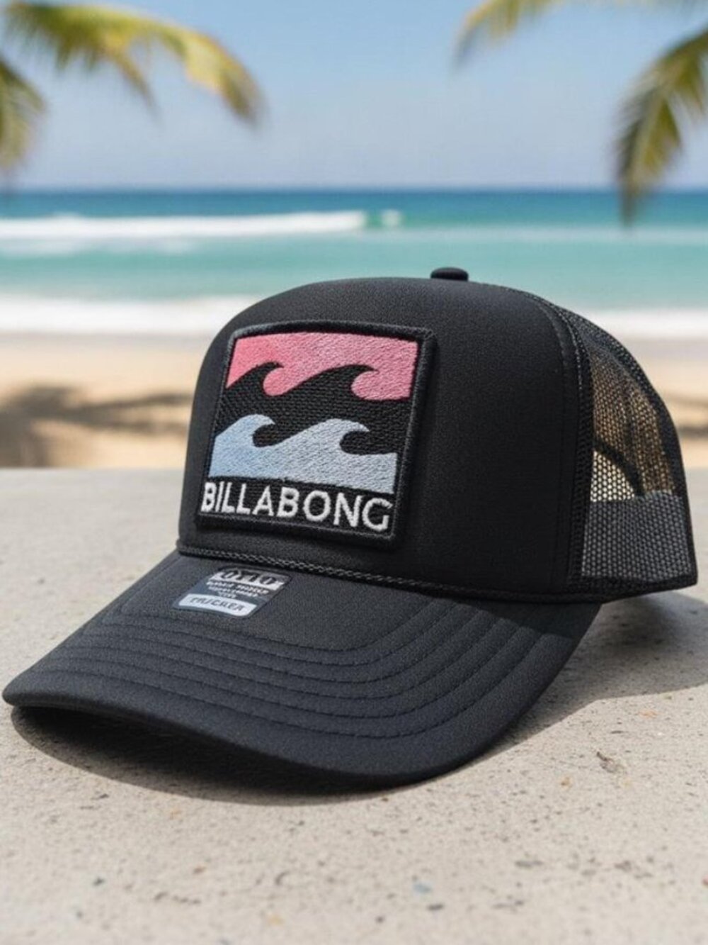 Vintage Billabong Wave Patch Foam Trucker Hat Black Surfer Beach Rope Cap New - Picture 1 of 4